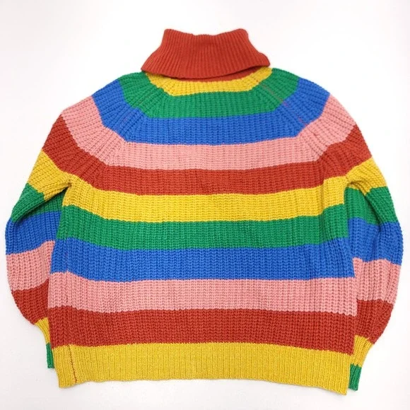 Womens Rainbow Striped Knit Sweater Long Sleeve Turtle Neck - Picture 3 of 3
